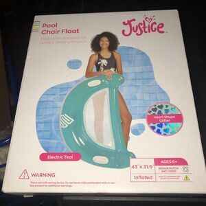 NEW Pool Chair Float Heart Shape Glitter Electric Teal 43” x 31.5”